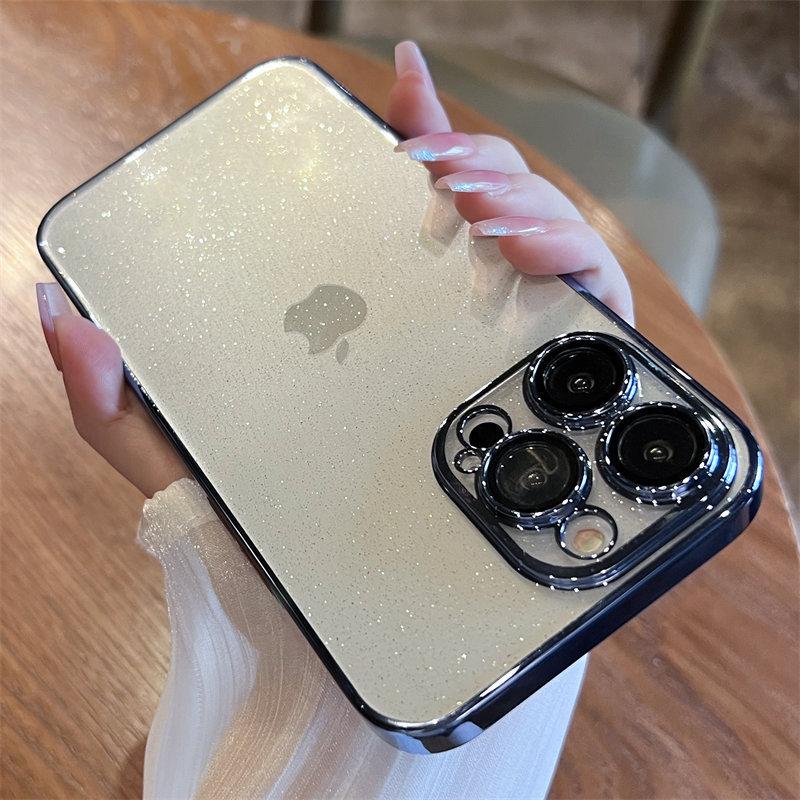 Husă de telefon cu sclipici galvanizată de lux pentru iPhone 11 12 13 14 15 Pro Max Plus Husă de protecție transparentă transparentă antișoc
