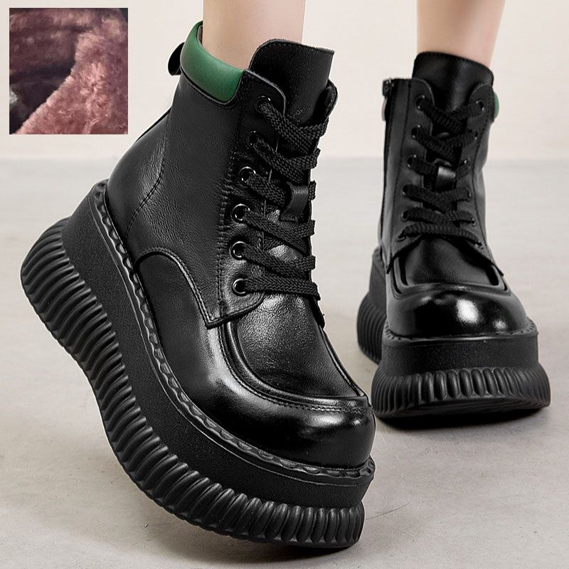 Fashion GKTINOO Genuine Leather Thick Sole Lightweight Boots 2025 Autumn Winter New Vintage Versatile Lace Up Cowhide Short Boots
