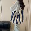 Women Striped Shoulder Bag Simple Carrying Bag Large Capacity Stylish Shoulder Purse Casual Shopping Bag Canvas Commuting Bag