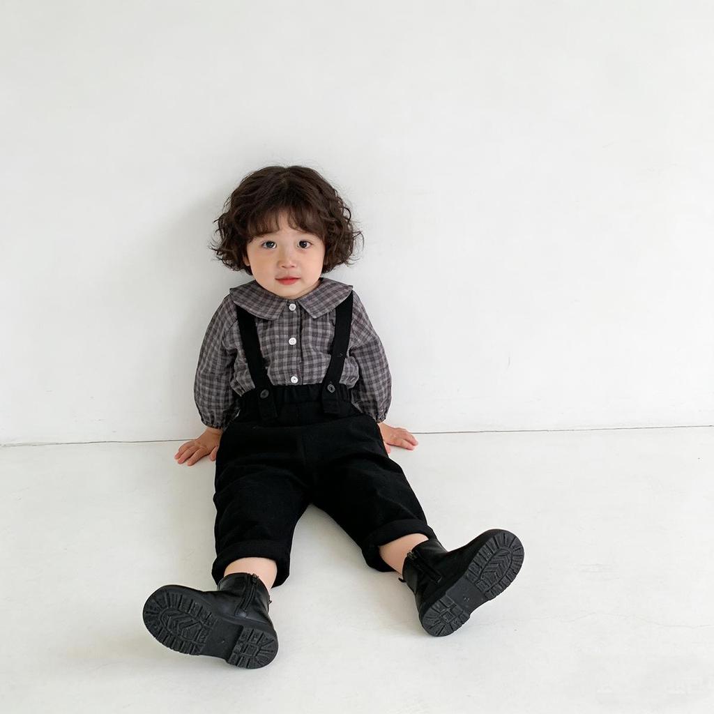 Kid's Retro Plaid Lapel Shirt, 2026 Spring/Summer Unisex Pure Cotton Casual Top