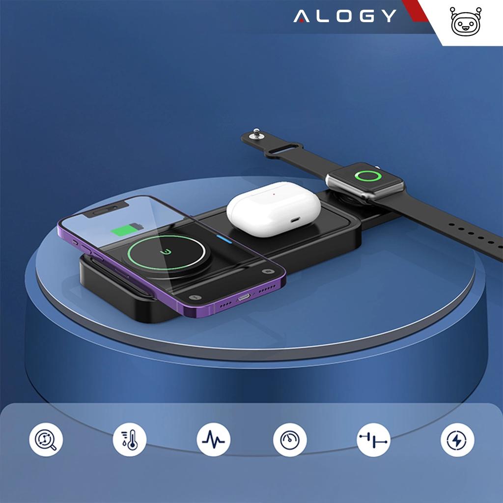 Alogy Wireless Charger Qi Pd Qc 3.0 2in1 Fast Charging For Apple iPhone Airpods Watch Charging Station Stand Black
