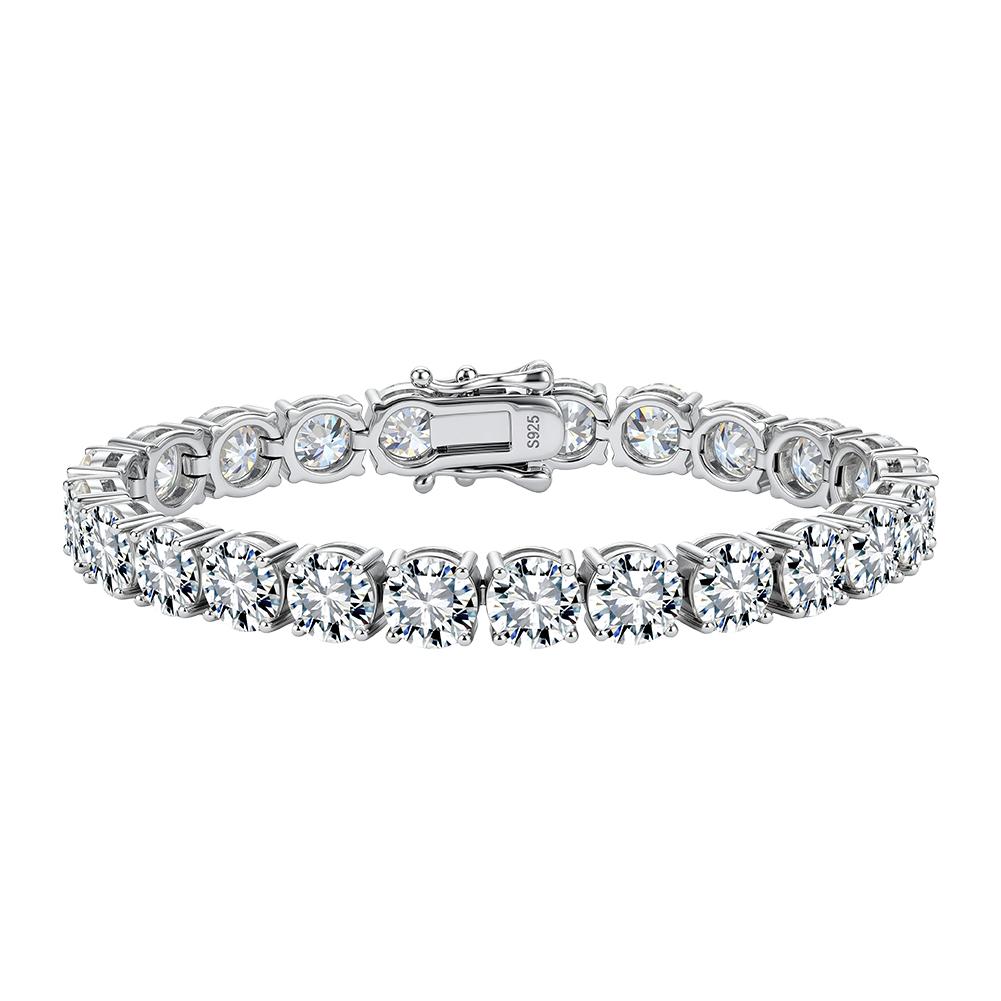 Mirror Polished Solid S925 Silver Flat Slim Tennis Bracelet VVS Micro Moissanite Dual Lock Anti-Slip Clasp
