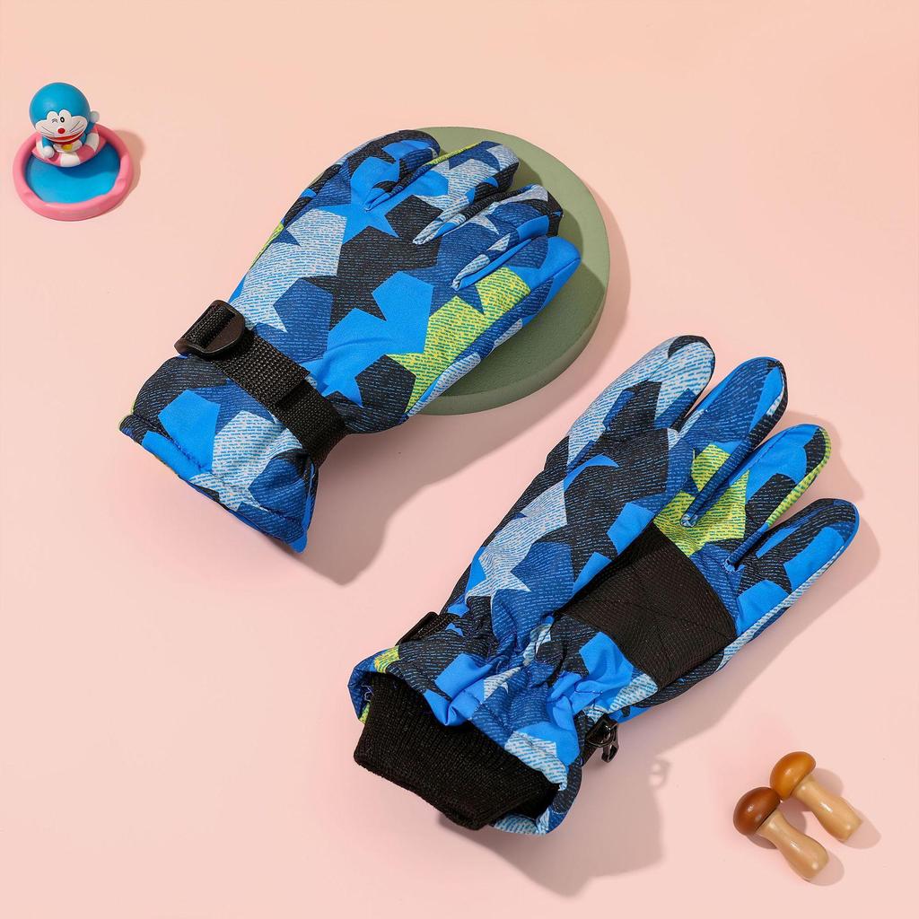 Children's Printed Electric Bike Gloves: Warm, Waterproof, Windproof Ski & Outdoor Cycling Gloves