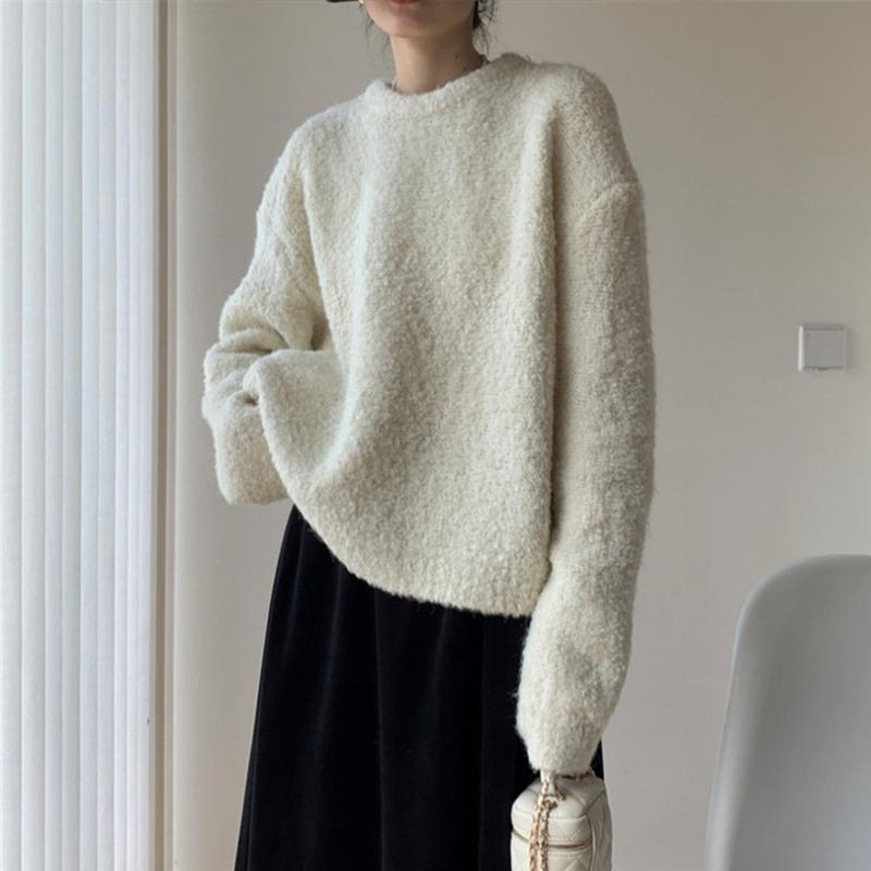 Thickened Sweater Autumn and Winter Solid Color Loose Lazy Wind Tops for Women