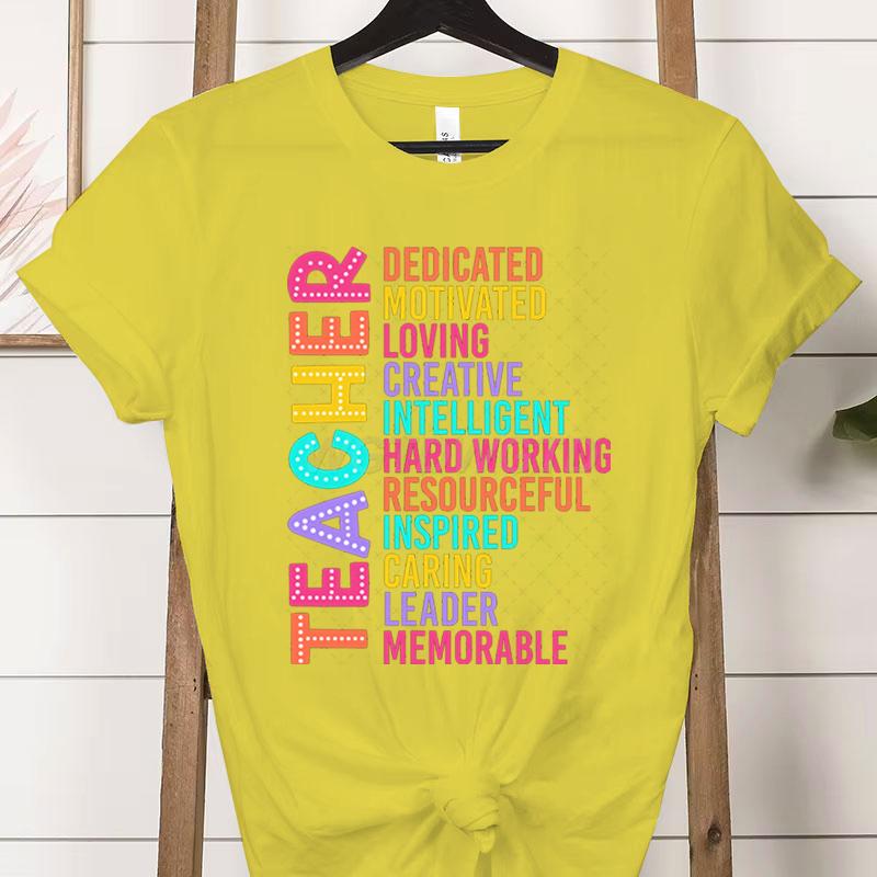 Colorful Teacher Acronym TShirt Teacher Life Print Classic Tops Motivational Tee for Educators Teachers Unisexs Womens Clothing