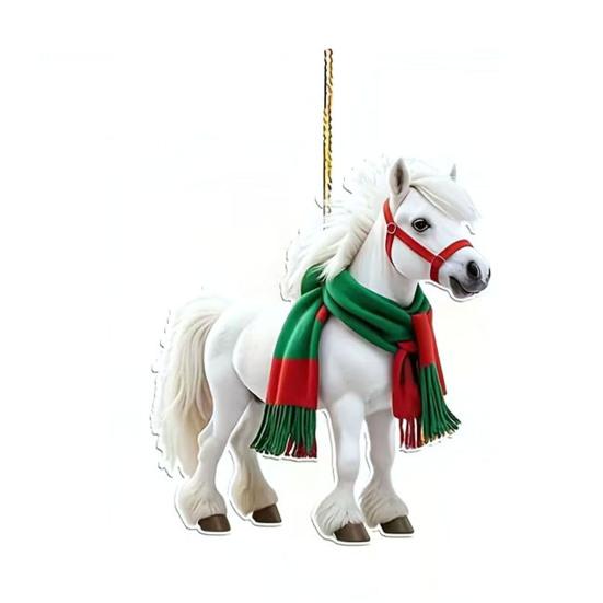 Christmas Pony Ornament 2D Acrylic Hanging Decor for Car And Tree Cute Horse Design Holiday Gift for Kids