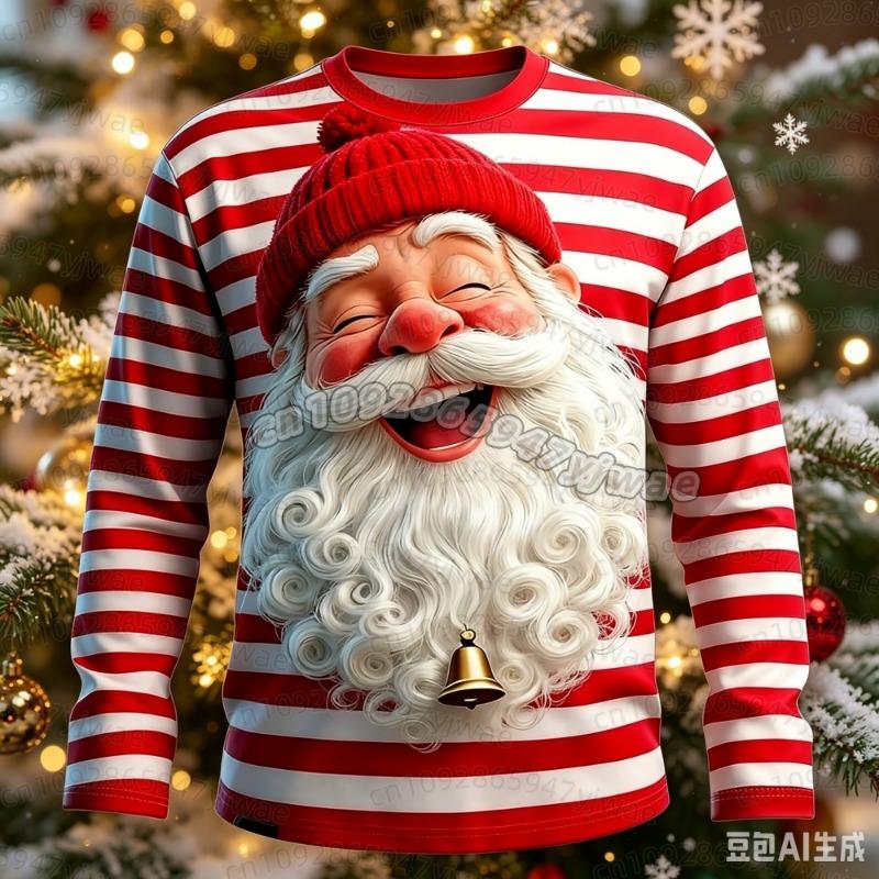 2026 Christmas Men T-Shirts Santa Claus Print Long Sleeve Tee O-Neck Tees Trendy Street Christmas Party Autumn Men Women T-Shirt