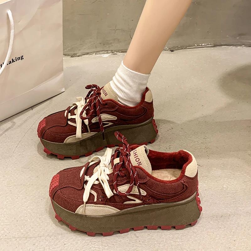2024 Women's High Platform Sports Shoes New Autumn Breathable Thick Sole Sneakers Casual Anti-Slip Women Shoes