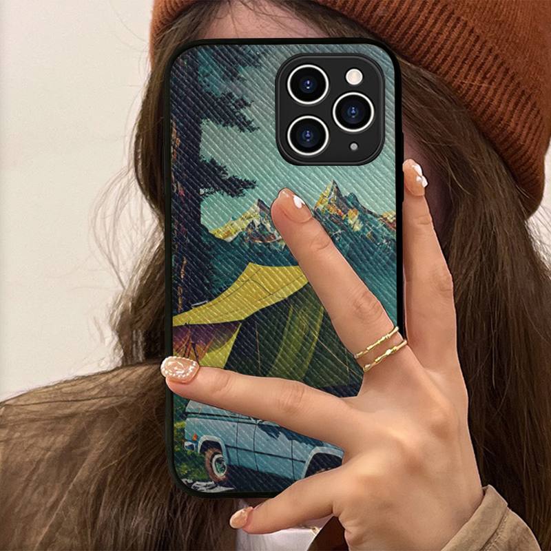 Camping Nature Mountain Phone Case Hard Leather Case for iPhone 11 12 13 Mini Pro Max 8 7 Plus SE 2020 X XR XS Coque