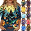 Women's Casual Halloween Print Three Quarter Sleeve Pullover Top Crew Neck Lightweight Comfortable Fit