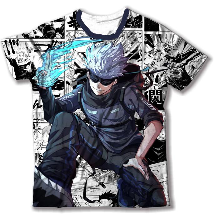 T-shirt Multistampa 3D Visivamente Accattivanti di Jujutsu Kaisen per Adulti e Bambini, Collezione Stregone Più Forte, Amici Pantaloncini