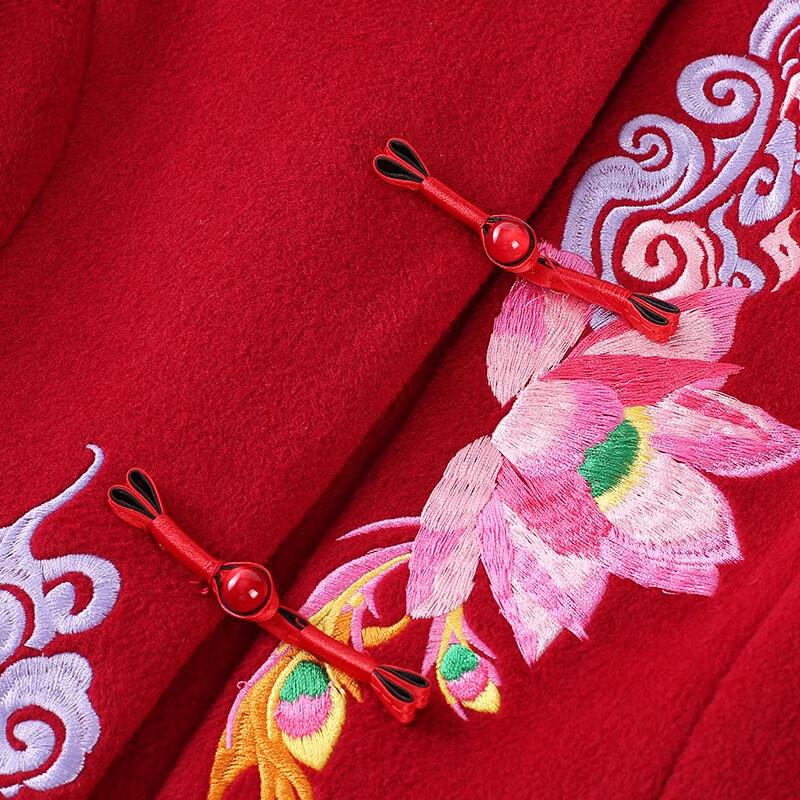 Women's Festive Red Wool Blend Stand Collar Coat