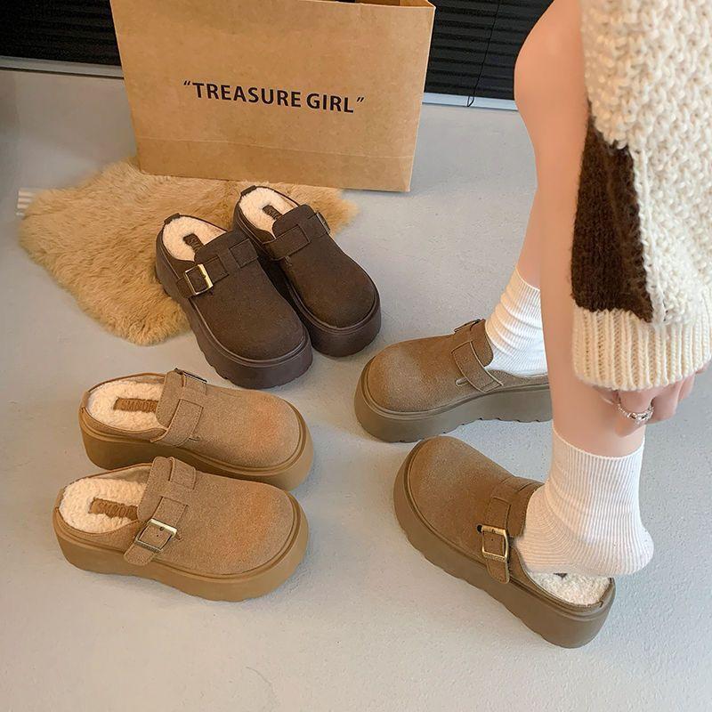 Unisex Faux Fur Lined Birkenstock Slide Sandals With Thick Soles For Winter And Autumn Wear