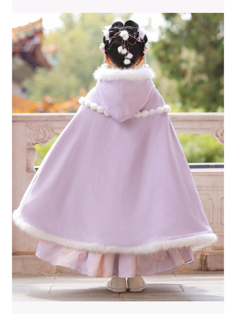 Girls' Winter Plush-Lined Hanfu Dress - Traditional Tang Suit Skirt for Autumn/Winter 2025 New Year