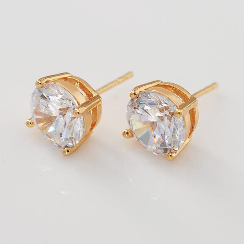 Wholesale Jewelry -- Single Round Clear CZ Stud Earrings for Women 18 K /14 K Gold Plated AAA+ Cubic Zircon