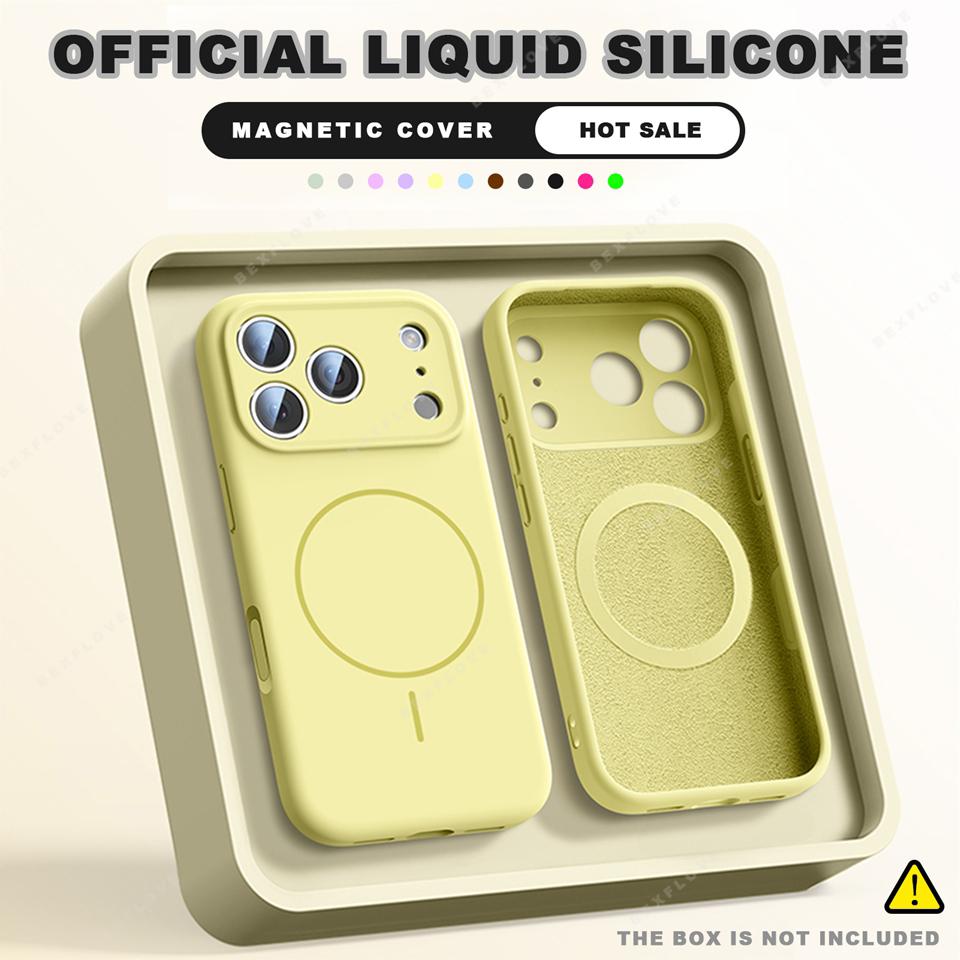 Official Magnetic Phone Case For iPhone 11 12 13 16 17 Pro Max Air 15 14 16 Plus Magsafe Liquid Silicone Charge Protector Cover