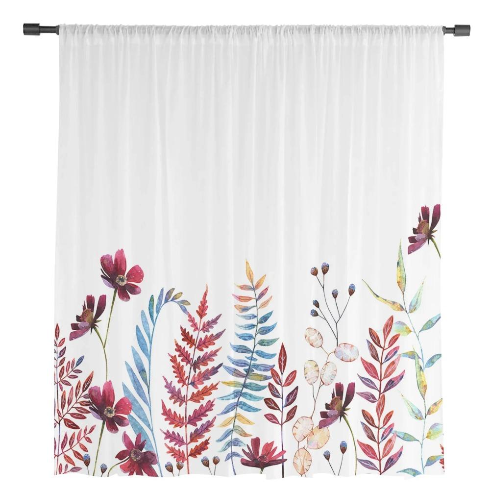 Thanksgiving Autumn Plants And Wild Flowers Sheer Curtains Home Window Opening Decor Voile Tulle Curtains For Living Room Bedroom Space Space