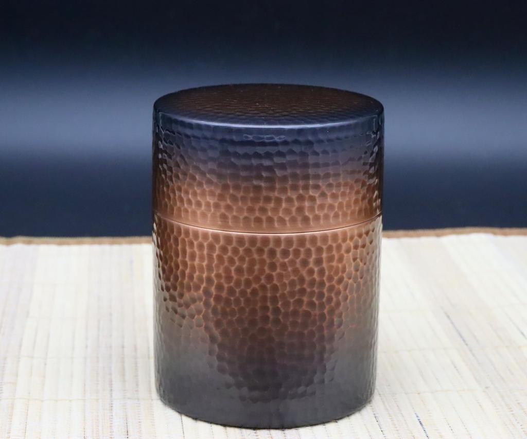 Shinkodo Made In Japan Pure Copper Tea Caddy (Large) with Red Copper Finish and Hammered Design, Gift Wrapping Available