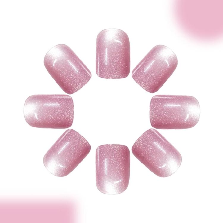 Unha Postiça Curta Quadrada Unha Postiça com Designs Olho de Gato Glitter Cola na Unha Brilhante Unha Postiça Unha Artificial