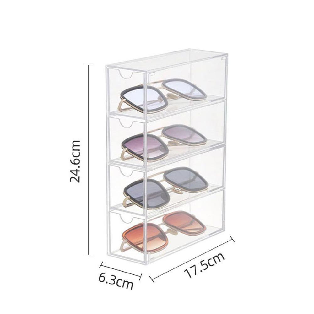 Multifunctional Acrylic Glasses Case 4 Layers Large Transparent Desktop Organizer Drawer Style Dustproof Display Holder Cosmetic
