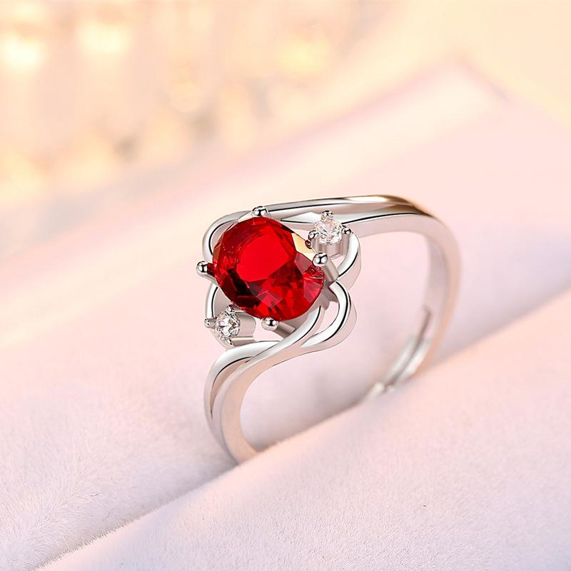 Retro Rings Copper Jewelry Oval Created Ruby Zircon Gemstone Open Finger Ring For Women Wedding Engagement Promise Party