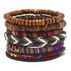 Vintage Men's Leather Bracelet Fashion Handwoven Multi-layer String Black Punk Rock Jewelry Accessory Set