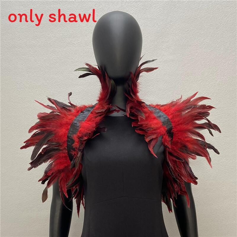 Feather Shawl Cape Costume Cloak With Faux Fur For Performance And Dance Shows
