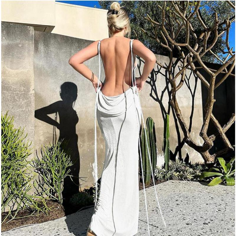 

Sexy Slim Fit Long Dress Lace-up Open Backpack Hip Dress Long Dress Women S