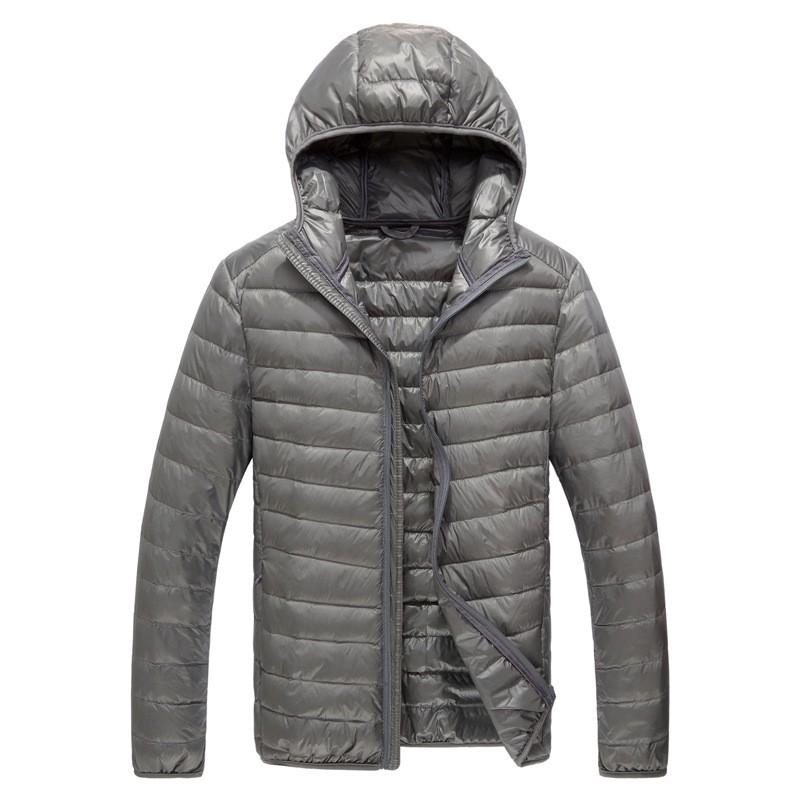 Mens Lightweight Hooded Down Jacket Winter Casual Outerwear Slim Fit 75% White Duck