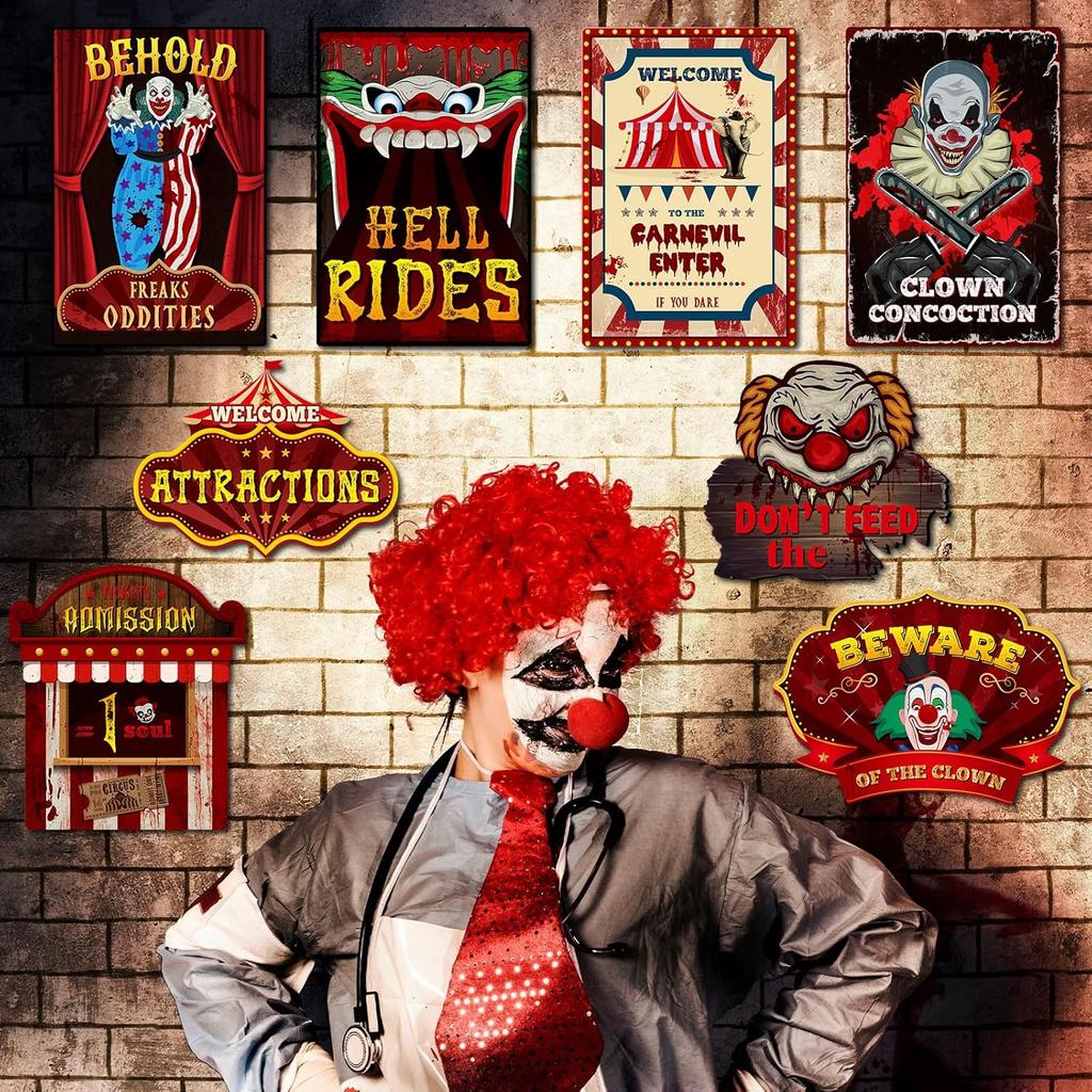 Harloon 18 Pcs Circus Party Signs Halloween Circus Sign Decor Circus Carnival Posters Circus Theme Cutouts Vintage Circus Party Decoration for