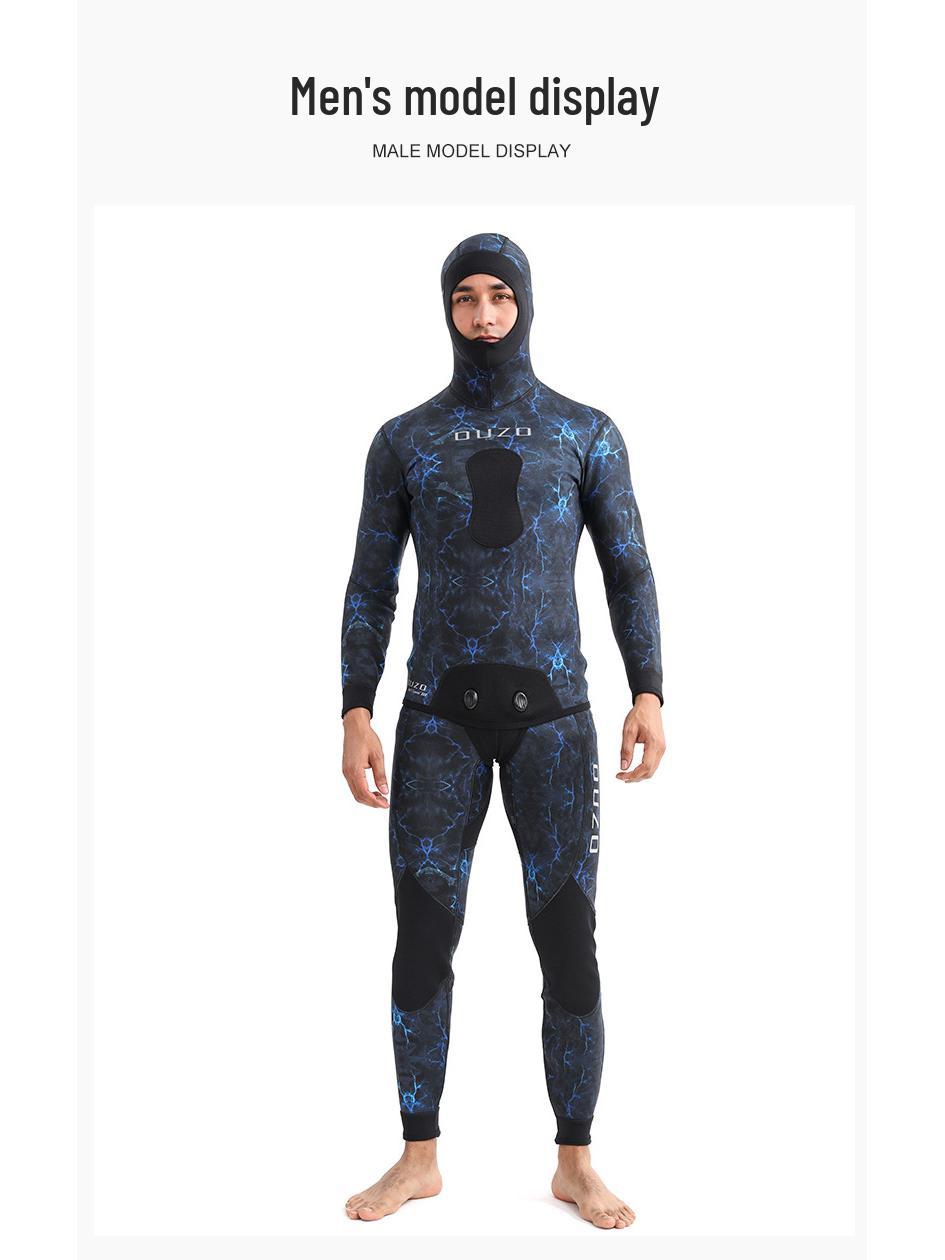 

В наличии мужской гидрокостюм из двух частей с капюшоном для подводной охоты толщиной 1,5 мм, защищающий от холода, для фридайвинга, плавания, серфинга и дайвинга 3XL