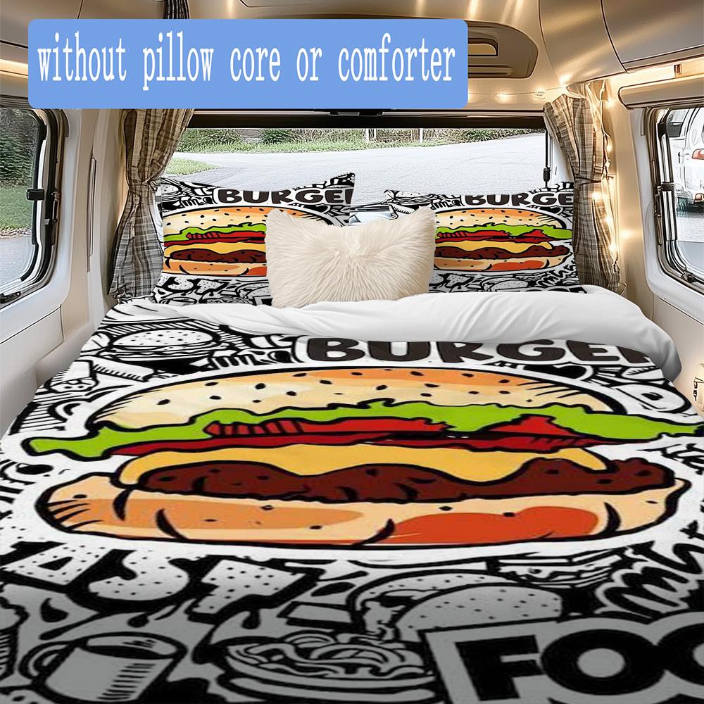 Mixed-Color Comic Burger Pattern Bedding,Quilt Set Quilt Cover Pillowcase Home Birthday Gift (1*duvet cover+2*pillowcase,without core)ZSJT0917363