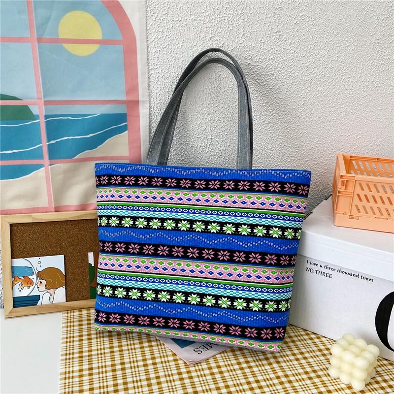 Korean Style Artistic Printed Canvas Tote Bag - Large Capacity Women's Shoulder Handbag