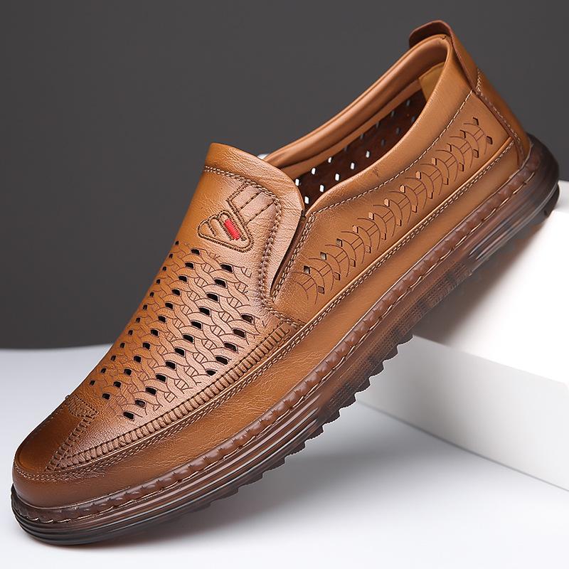 Módní letní módní duté kožené pánské mokasíny, značkové nové outdoorové sportovní pánské sandály, ležérní platforma, pánské společenské boty