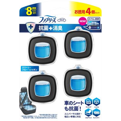 Febreze Deodorierender Lufterfrischer für Autos Einfache Klammer Antibakteriell Deodorierend Sauber Blau Seife x 4 + 2,5 ml