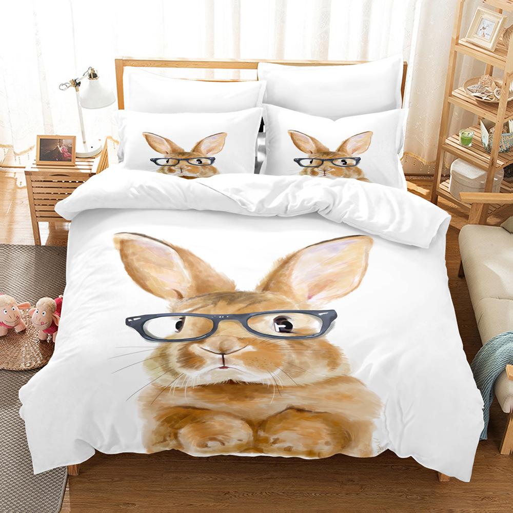 3D Cute Rabbit Bedding Set Animal Down Duvet Cover Pillowcase 2/3pc Easter Luxury Home Textile Duvet Cover Set Bedroom Decoration Gift