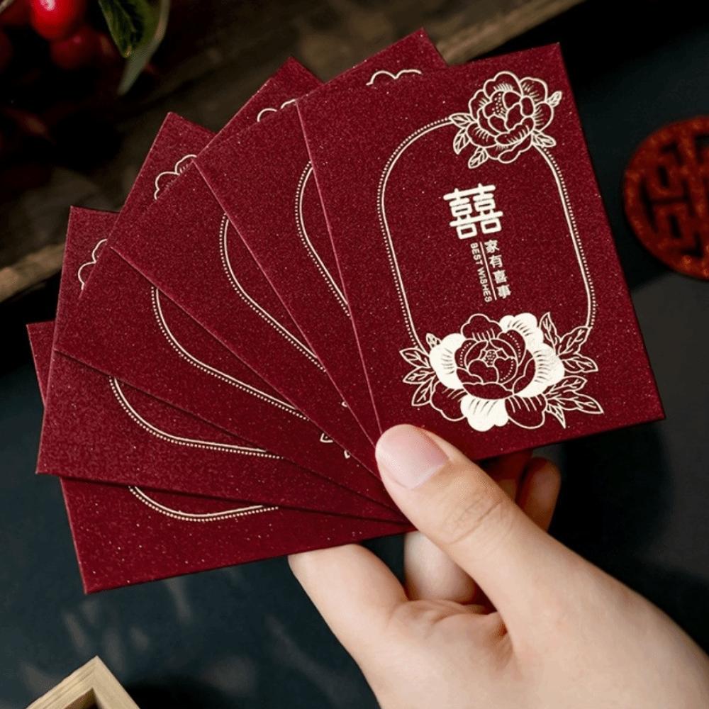 New Year Blessing Words Wedding Red Envelope Pearlescent Paper Spring Festival Mini Money Pocket S/M/L Size Bronzing
