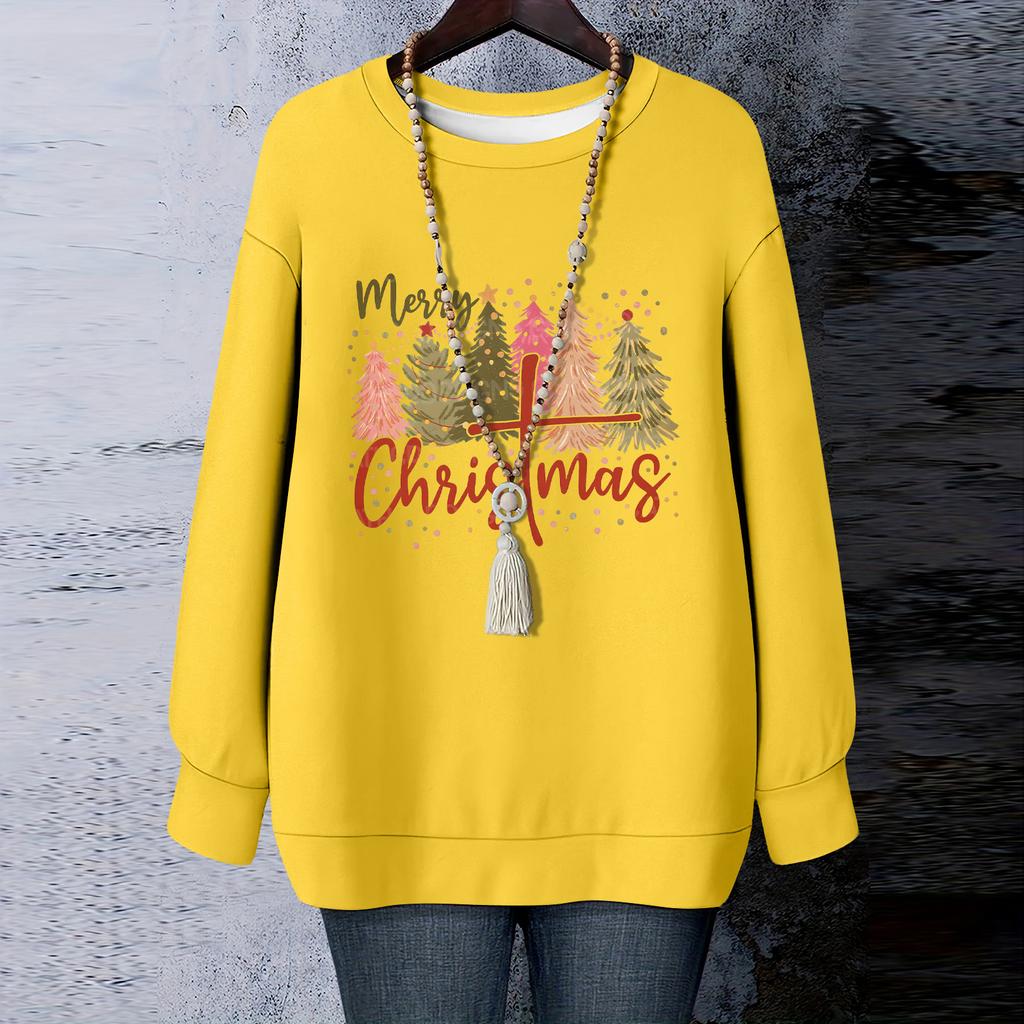Ladies' Christmas Printed Round Neck Long Sleeved T-shirt Sweatshirt Top