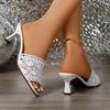 Fashion Lace High Heels Sandals for Women 2025 Summer Lightweight Comfortable Slippers Woman Plus Size Thin Heeled Square Toe Slippers