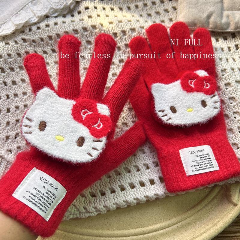 Miffy Rabbit sea salt blue bone girly gloves, cute plush and faux mink, warm split-finger gloves for women