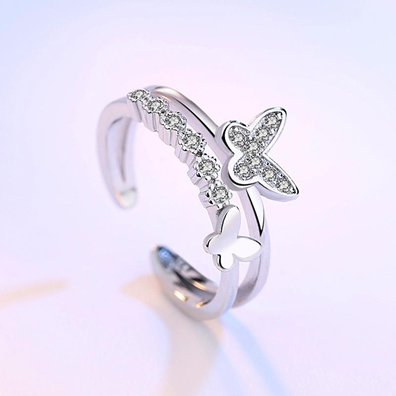Ladies Crystal Butterfly Adjustable Open Rings Jewelry
