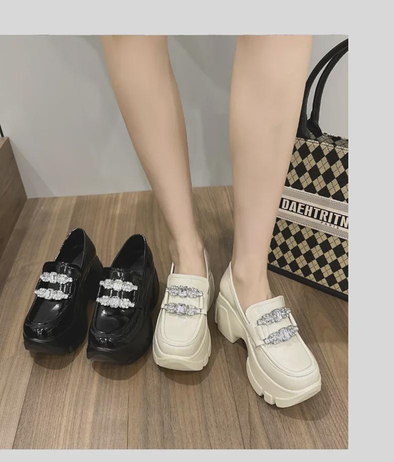 Women's 2025 Spring Thick-soled Slip-on Loafers with Inner Height Boost and Small Platform