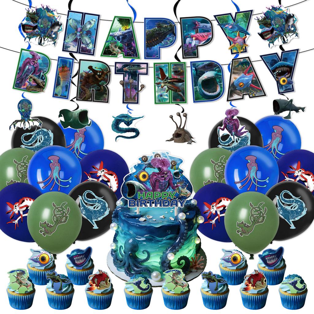 Bloop Sea Monster Birthday Party Decorations Gran Maja Subnautica Party Decorations Banner Cake Topper Cupcake Toppers Ballons