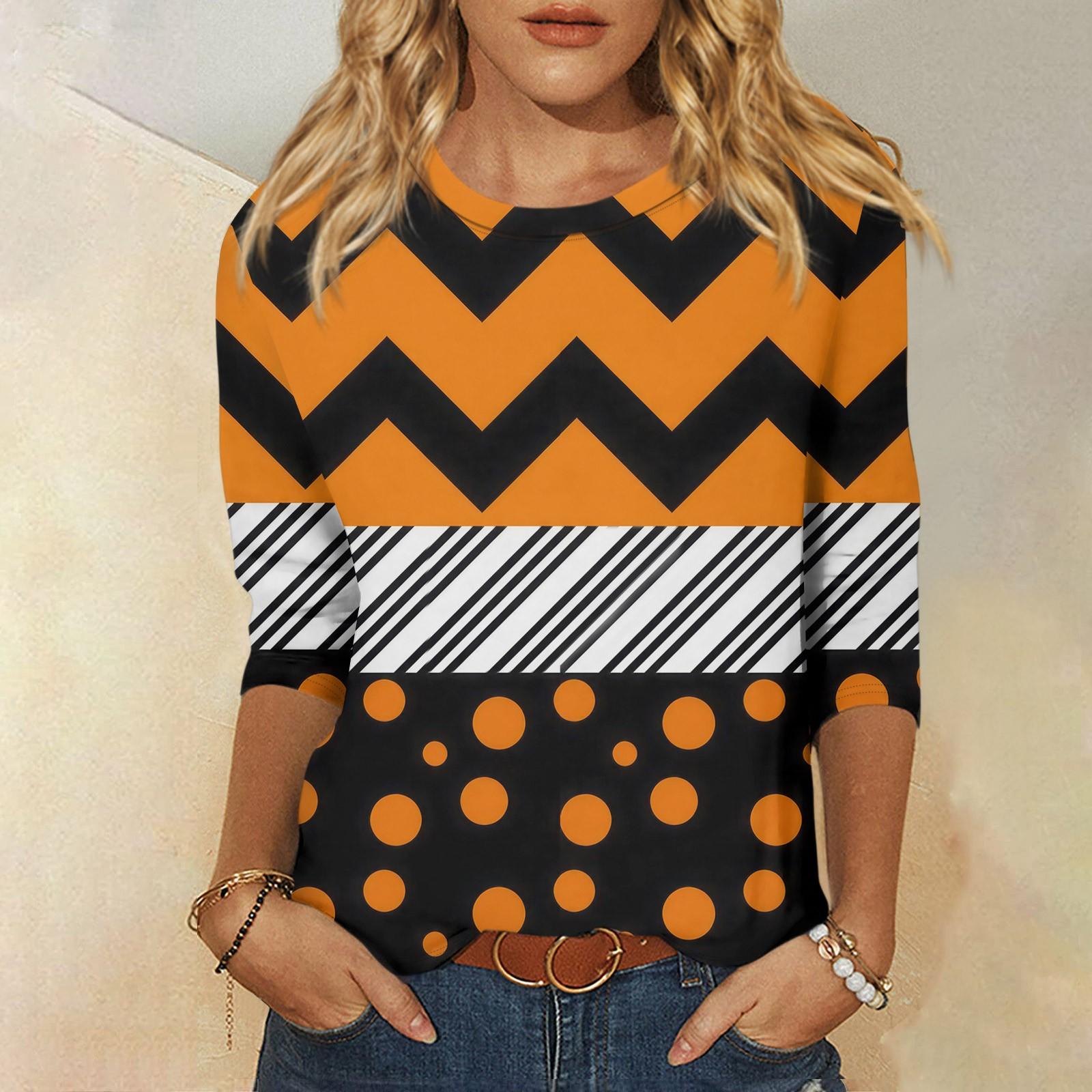 

Женская модная повседневная свободная футболка с круглым вырезом и рукавами 3/4 на Хэллоуин, женский топ S