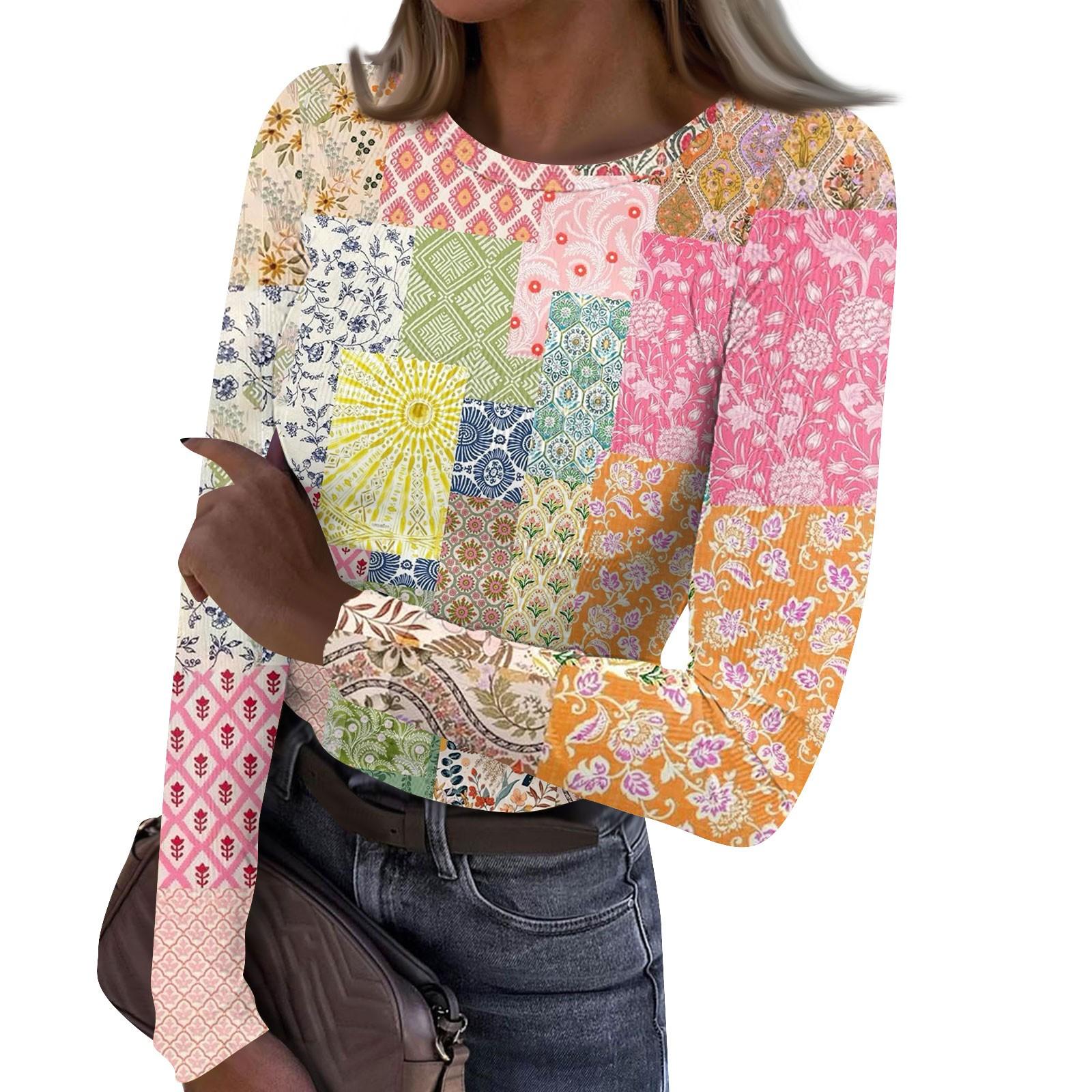 

Женская и зимняя футболка с тонким низом, модная повседневная футболка с круглым вырезом и принтом, длинный рукав XL розовый