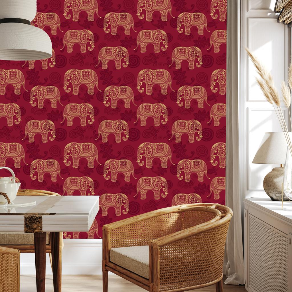 Elephants Wallpaper In Oriental Style for Living Room and Bedroom 50x1000