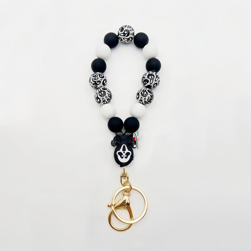 1PC Halloween keychain, cute black bat pumpkin charm bead keychain wristband, Halloween gift