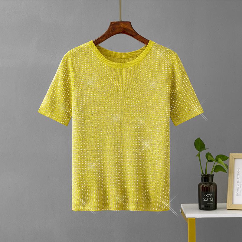 

Летние женские модные базовые трикотажные футболки женские однотонные с круглым вырезом и круглым вырезом с короткими рукавами, свободные пуловеры, топы, однотонные футболки one size жёлтый