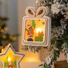 Wooden Christmas Decor with LED Light 3D Carved Hanging Wood Star/Village House/Bell/Gift Box Ornament for Xmas Tree Decor