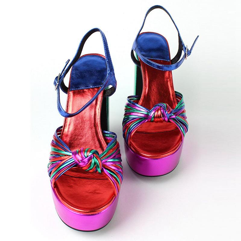 

Fashion Brand Multicolor Woven Catwalk Sandals Fish Mouth High Heels Platform Women s Shoes Big Size 43 Thick Heels Banquet Shoes 34 разноцветный